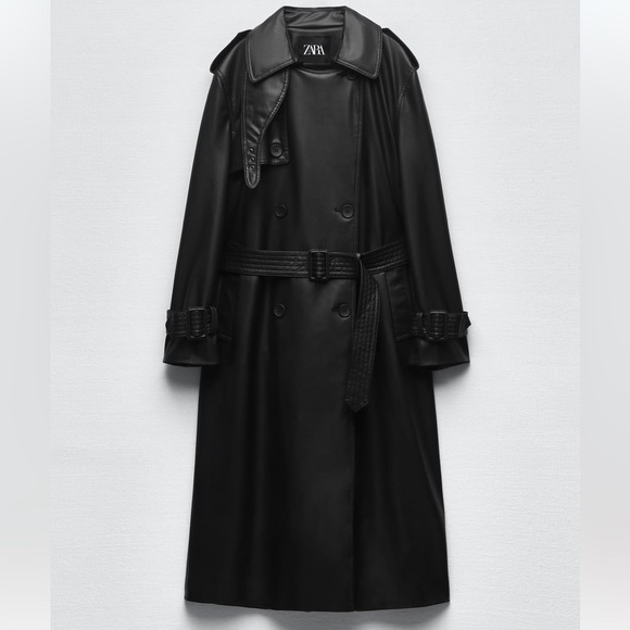 ZARA BELTED FAUX LEATHER TRENCH - Picture 5 of 8